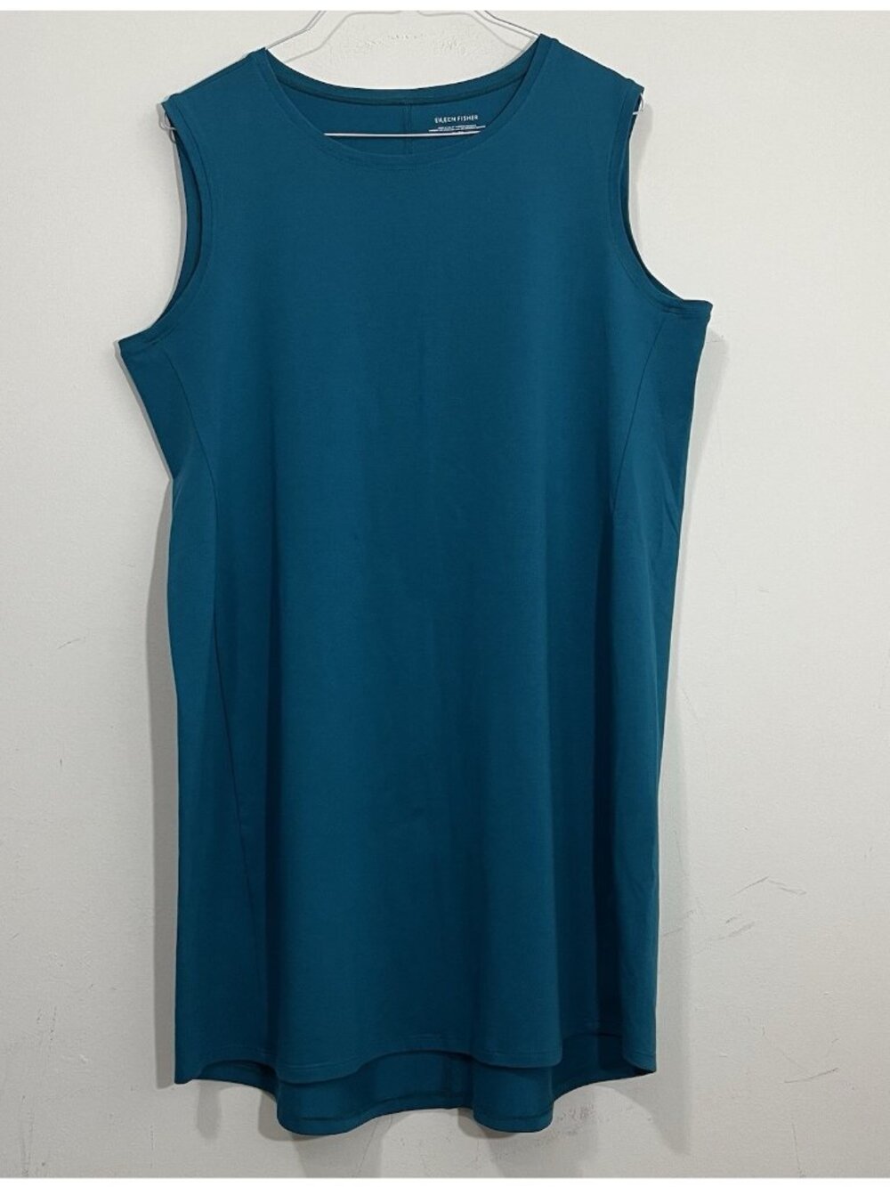 Eileen Fisher Sz XL Nori Teal Organic Cotton Stretch Jersey Dress Sleeveless